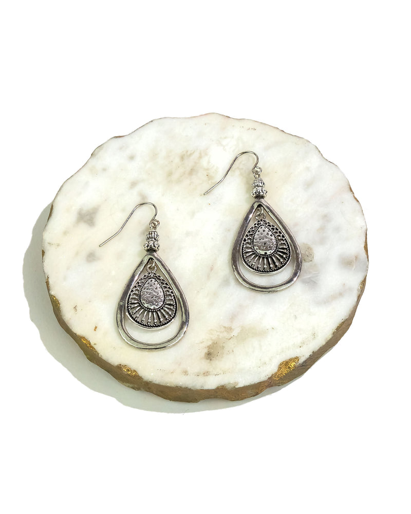 Ruby Rd. - Silver-tone Teardrop Open Filigree Orbital Earrings