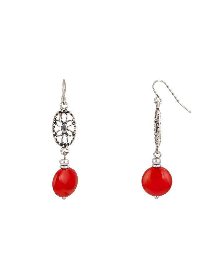 Ruby Rd. - Red Beaded Double Drop Earrings