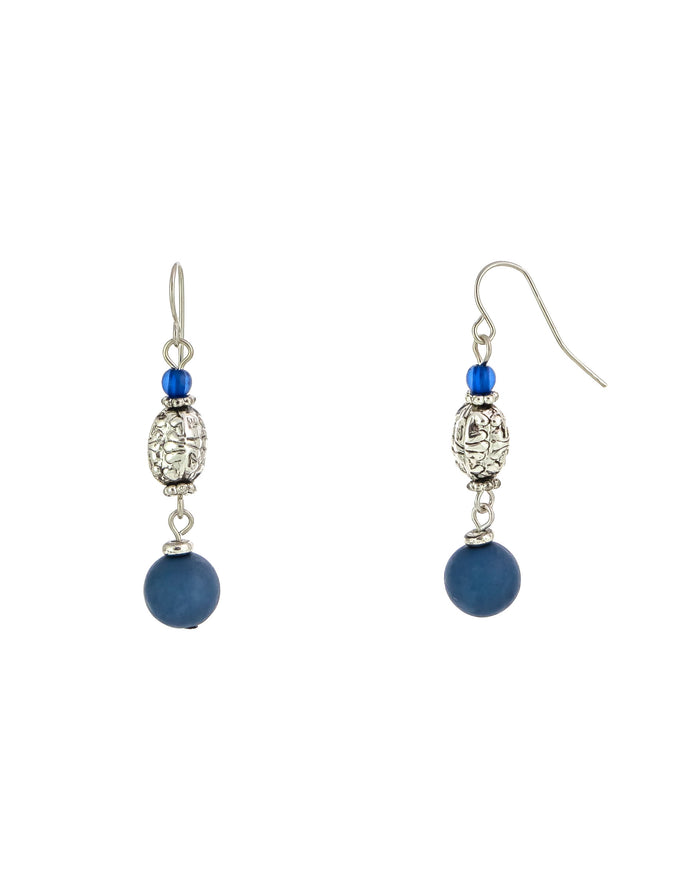 Ruby Rd. - Blue Silver-tone Triple Drops Earrings