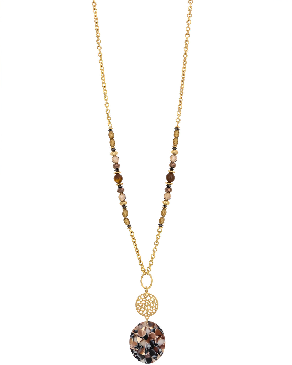 Ruby Rd. - Gold-Tone Beaded Necklace with Filigree Pendant