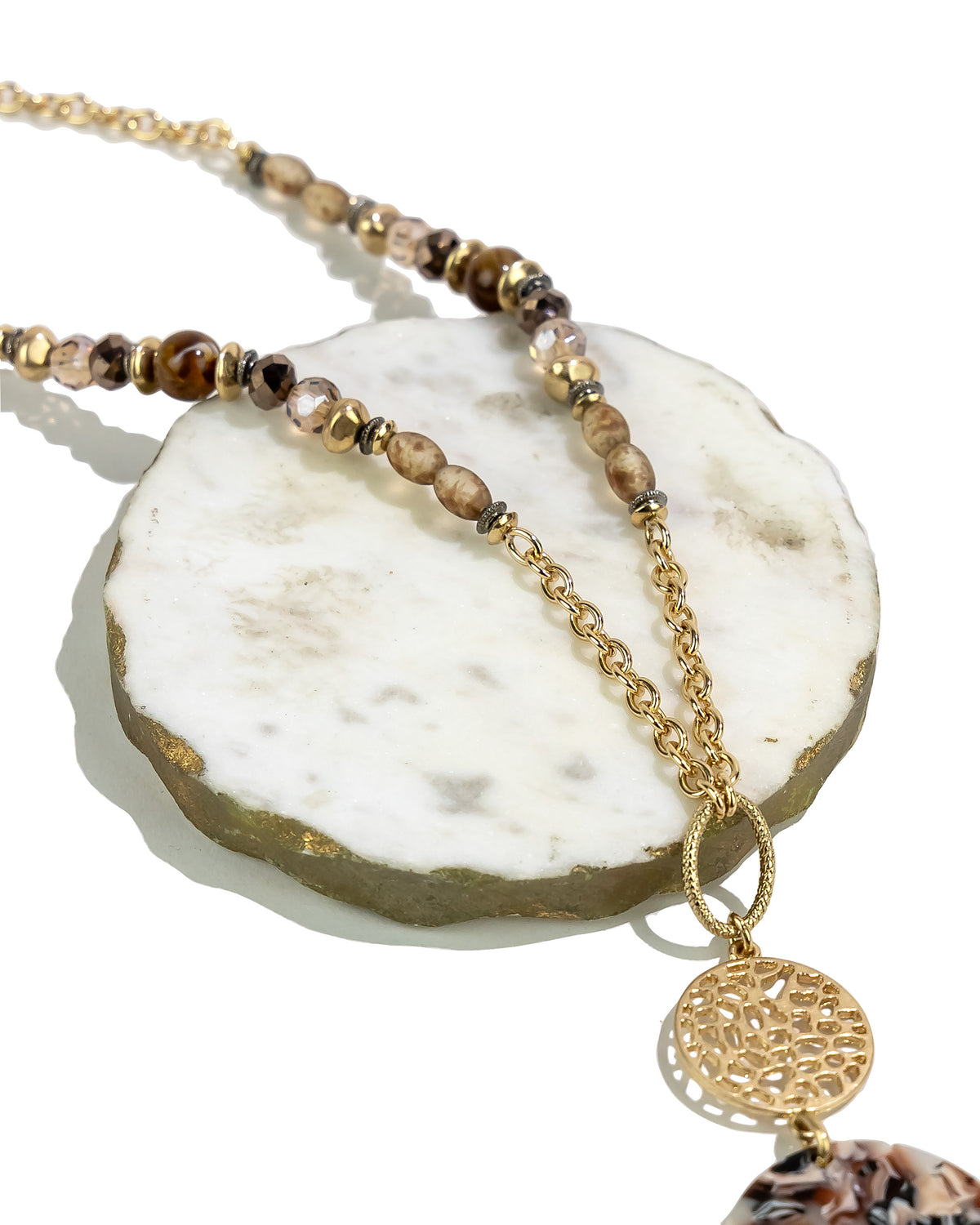 Ruby Rd. - Gold-Tone Beaded Necklace with Filigree Pendant