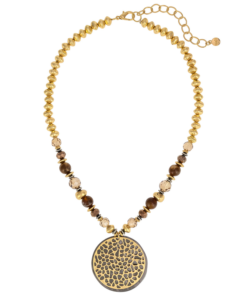 Ruby Rd. - Golden Earth Statement Necklace with Circular Pendant