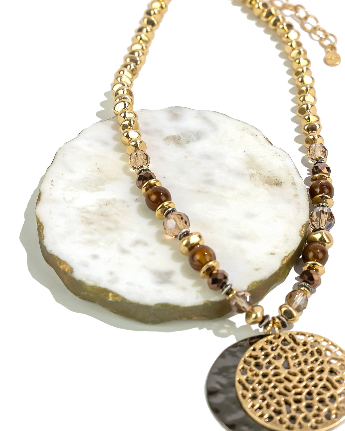 Ruby Rd. - Golden Earth Statement Necklace with Circular Pendant