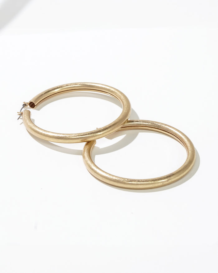 Dauplaise Jewelry - Worn Gold Tubular Hoop Earrings